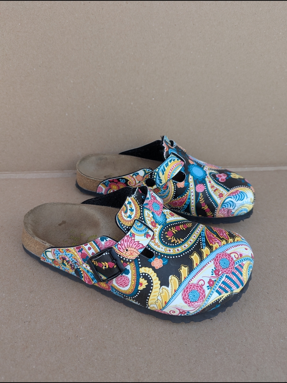 Papillio Birkenstock Paisley Print Boston Clogs Size Multicolor Boho Hippie